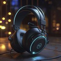 headphones with neon with neon background, generat ai photo