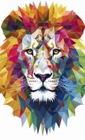 clean rainbow colors geometric lion white background, generat ai photo