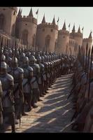 Generate a 2D image of a medieval army in formation with soldiers standing in neat rows and columns. The scene should be set during the day with bright natural lighting, generat ai photo