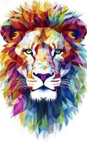clean rainbow colors geometric lion white background, generat ai photo