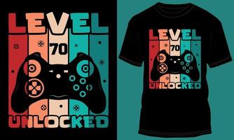 Gamer or Gaming Level 70 Unlocked Tshirt Design vector