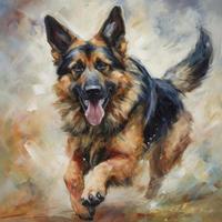 a energetic German shepherd with Beautiful painting with artistic symbolism, oil paint, Generate Ai photo