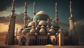 illustration of amazing architecture design of muslim mosque ramadan kareem, islamic architecture background ramadan kareem, Islamic Mosque, Ramdan, ramzan, eid, culture, arab, Generate Ai photo