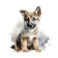 cute fluffy watercolor of a German Shepard puppy on background, Generate Ai photo