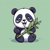 Cute panda with bamboo cartoon icon illustration, generat ai photo