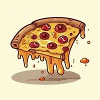 Pizza slice melted cartoon icon illustration food object icon concept isolated, generat ai photo