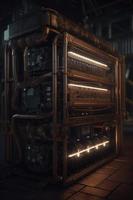 hyperrealistic photo of steampunk crypto mining server, ultra details, dramatic lighting, octane render, ultra quality, 16k, generat ai