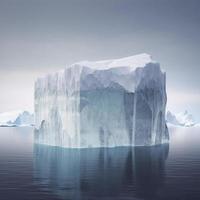 A huge transparent block of ice stands around the top of the iceberg and the wind blows cold, generat ai photo