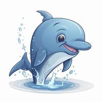 drawn cartoon cute funny dolphin white background, minimalism, generat ai photo