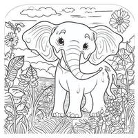 Cute Elephant Coloring Book Page for kids vector