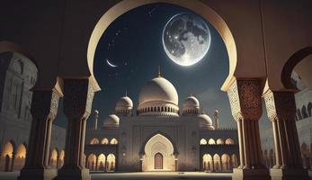 increíble arquitectura diseño de musulmán mezquita Ramadán concepto, ilustración de increíble arquitectura diseño de musulmán mezquita Ramadán concepto, generar ai foto