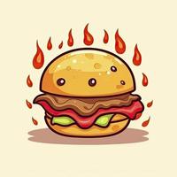 hamburguesa queso con fuego dibujos animados vector icono ilustración. comida objeto icono concepto aislado, generar ai foto