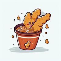 Flying fried chicken with bucket cartoon icon illustration, generat ai photo