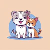 Cute dog and cat friend cartoon, generat ai photo