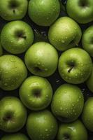 lots of ripe green apples, visible drops of water, generat ai photo