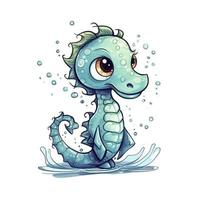 drawn cartoon cute funny seahorse white background, minimalism, generat ai photo