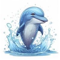 drawn cartoon cute funny dolphin white background, minimalism, generat ai photo