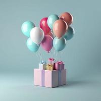 gratis foto 3d globos y presente caja, generar ai