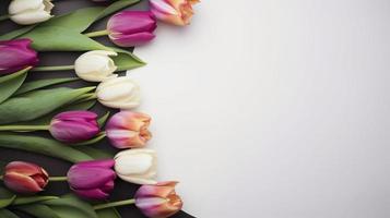 Top view tulips flowers, generat ai photo