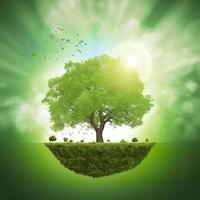 verde mundo con un árbol fondo, generar ai foto