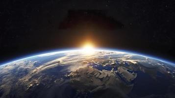 3d render, sunrise view from space on planet earth, generat ai photo