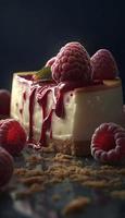 White Chocolate Raspberry Cheesecake piece, Generate Ai photo