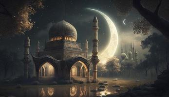 3d illustration of amazing architecture design of muslim mosque ramadan concept, illustration of amazing architecture design of muslim mosque ramadan concept, Generate Ai photo