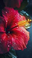 hibiscus flower with water drops with random background, sun rise, Generate Ai photo