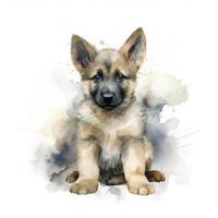 cute fluffy watercolor of a German Shepard puppy on background, Generate Ai photo