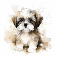 cute fluffy watercolor of a shih Tzu puppy on background, Generate Ai photo