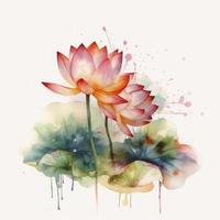 free lotus flowers water color, pastel ,white background , generat ai photo