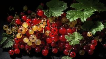 an image of red currant berries and yellow leaves, in the style of light red and light emerald, generat ai photo