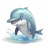 drawn cartoon cute funny dolphin white background, minimalism, generat ai photo