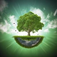 verde mundo con un árbol fondo, generar ai foto