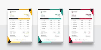 Professional and Clean Creative Corporate Business Invoice design template. Creative invoice template vector. Three-color variation creative invoice template design. Tax form, bill graphic or payment vector