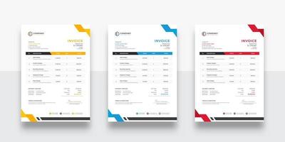 Abstract modern colorful business invoice template. color variation creative invoice Template Paper Sheet Include Accounting, Price, Tax, and Quantity. vector