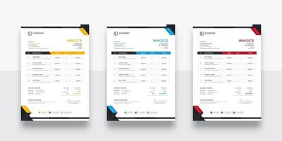 Modern and creative corporate company invoice template. Three-color variation creative invoice template design vector