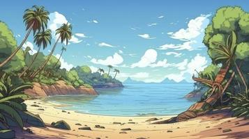 playa a un tropical isla paisaje , dibujos animados estilo , 4k, generar ai foto