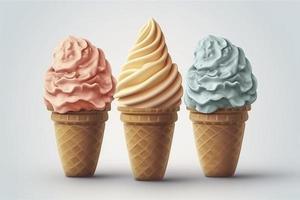 realista icono de helado en blanco fondo, limpio, isométrica, c4d, 3d, generar ai foto