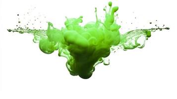 Green water color drop splash diffuse on white background, generat ai photo