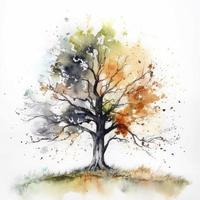 meedow, one tree, water color, pastel color with white background, generat ai photo