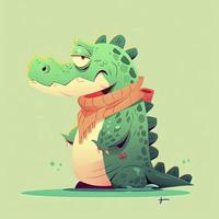 cute alligator, cartoon, 2d, illustration, generat ai photo