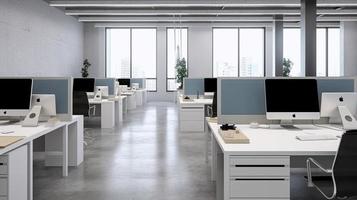 Office space. open space. design of office. 3d rendering, generat ai photo