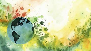 Free watercolor earth day background, generat ai photo