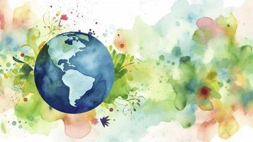 Free watercolor earth day background, generat ai photo