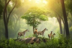 Photo concept nature reserve conserve wildlife reserve tiger deer global warming food loaf ecology human hands protecting the wild and wild animals tigers deer, generat ai