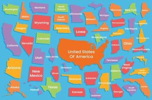 Flat united states map with separate states and name pro vector