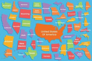 plano unido estados mapa con separar estados y nombre Pro vector