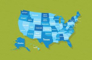 United states of america map with state names on green background Pro vector illustration