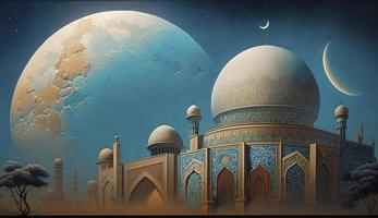 3d illustration of amazing architecture design of muslim mosque ramadan concept, illustration of amazing architecture design of muslim mosque ramadan concept, Generate Ai photo